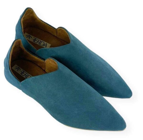 Babouche bleu vert en daim – Image 2