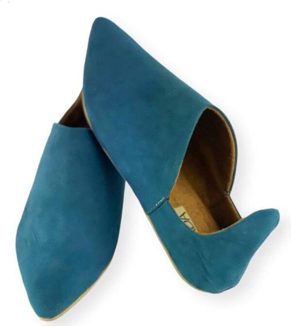 Babouche bleu vert en daim